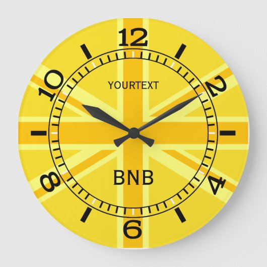 Personalisiert Yellow Union Jack British Flag Dial Große Wanduhr (Vorderseite)
