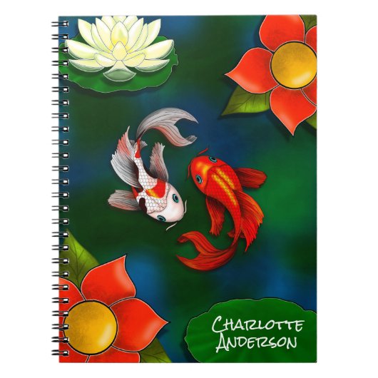 Personalisiert Yin Yang Koi Fish White Lotus Pond Notizblock (Vorderseite)
