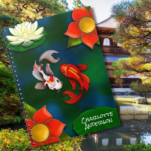 Personalisiert Yin Yang Koi Fish White Lotus Pond Notizblock