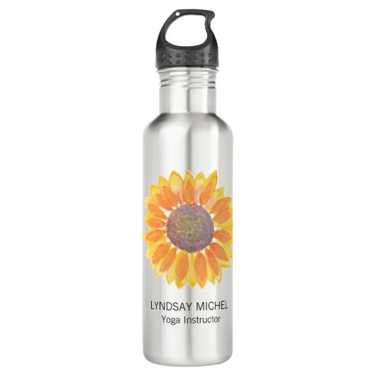 Personalisiert Yoga Instructor Sonnenblume Edelstahlflasche (Vorderseite)