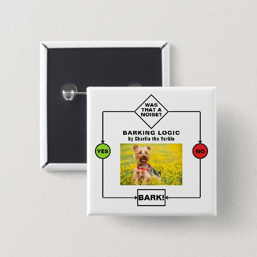 Personalisiert Yorkie Dog Barking Logic Foto Name Button (Vorne & Hinten)