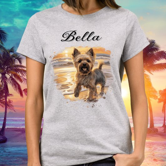 Personalisiert Yorkie Sunset Niedlich Beach Dog Lo T-Shirt