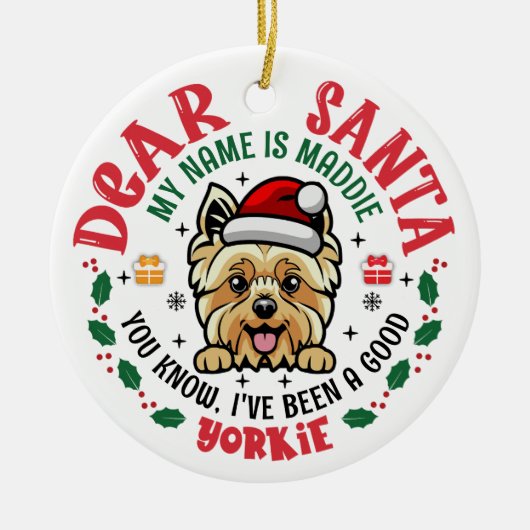Personalisiert Yorkshire Terrier Dog Weihnachtsbau Keramik Ornament (Vorne)