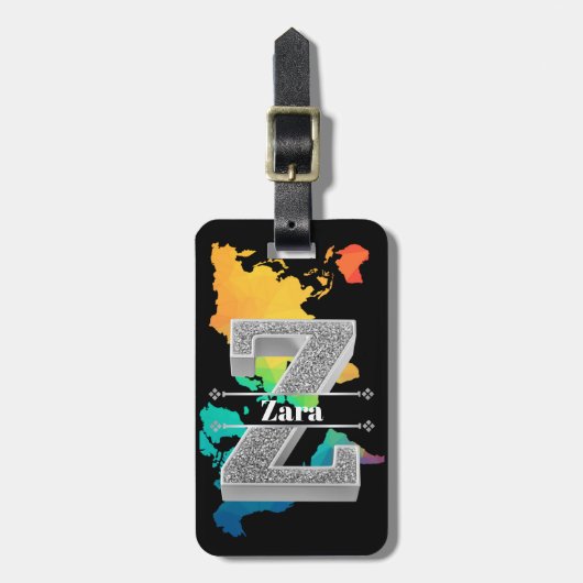 Personalisiert Z Erste Silver Monogramm Ihr Name Gepäckanhänger (Vorderseite vertikal)