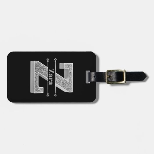 Personalisiert Z Erste Silver Monogramm Ihr Name Gepäckanhänger (Vorderseite horizontal)