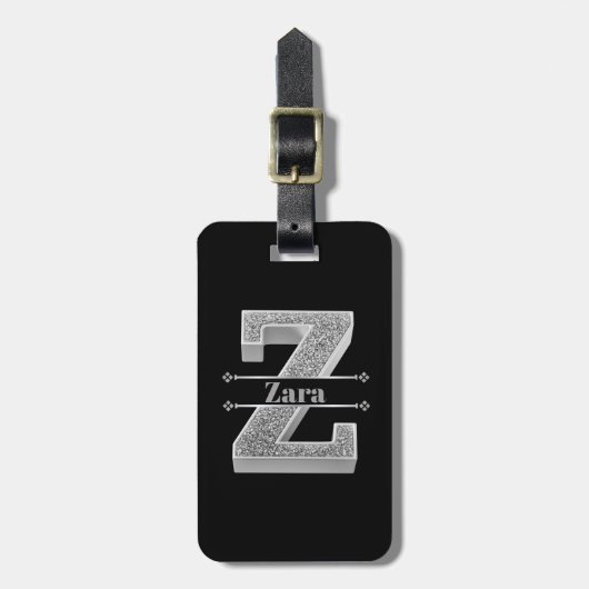 Personalisiert Z Erste Silver Monogramm Ihr Name Gepäckanhänger (Vorderseite vertikal)