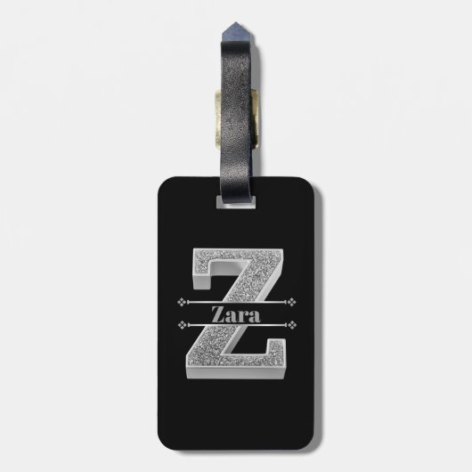 Personalisiert Z Erste Silver Monogramm Ihr Name Gepäckanhänger (Rückseite vertikal)