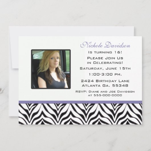 Personalisiert: Zebra Sweet 16 Party Einladung (Vorderseite)