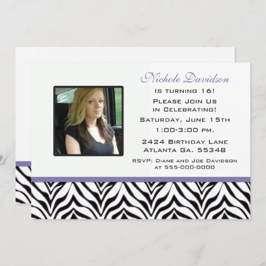 Personalisiert: Zebra Sweet 16 Party Einladung (Vorne/Hinten)
