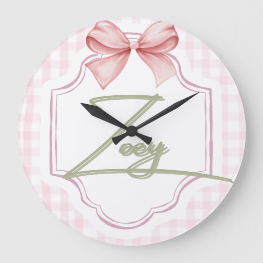 Personalisiert Zoey Baby Girl Kinderzimmer Bow&Gin Große Wanduhr (Vorderseite)
