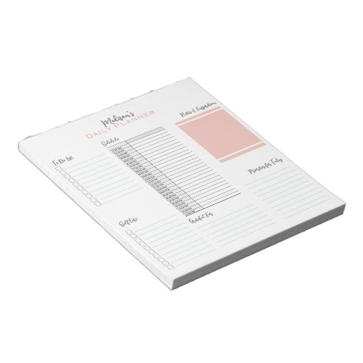 Personalisiert zu erledigende Tagesplaner Notizblock (angewinkelt)