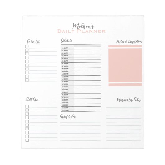 Personalisiert zu erledigende Tagesplaner Notizblock (Vorderseite)