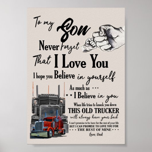 Personalisiert zu meinem Son Trucker Poster vom Va (Vorne)