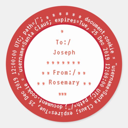 Personalisiert zu und von Browser-Cookies für Sant Runder Aufkleber (Vorderseite)