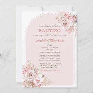 Personalisiert zur Taufe für Mädchen mit rosa Blum Einladung