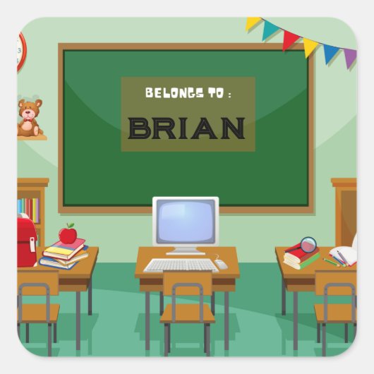 Personalisiert zurück zum Schulaufkleber Quadratischer Aufkleber (Vorderseite)