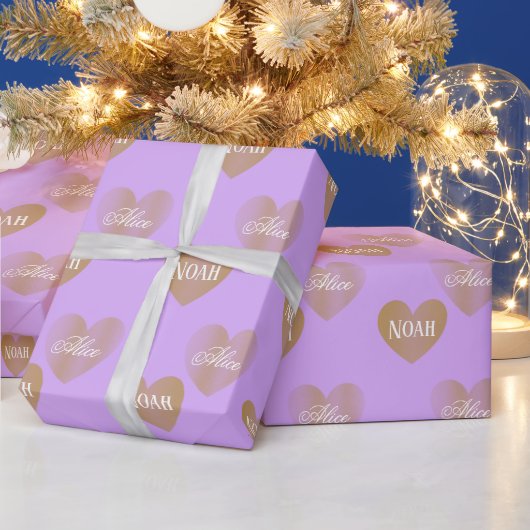 Personalisiert, zweimal goldenes Herz, Mauve Geschenkpapier (Feiertage)