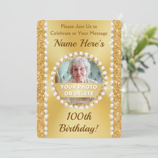 Personalisierte, 100. Geburtstagsparty Einladungen (Stehend Vorderseite)