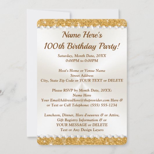 Personalisierte, 100. Geburtstagsparty Einladungen (Rückseite)