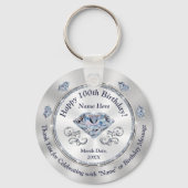 Personalisierte, 100. Geburtstagsparty-Favoriten Schlüsselanhänger (Vorderseite)