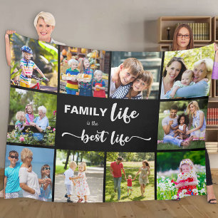 Personalisierte 10-Foto-Collage Familienleben Schw Fleecedecke