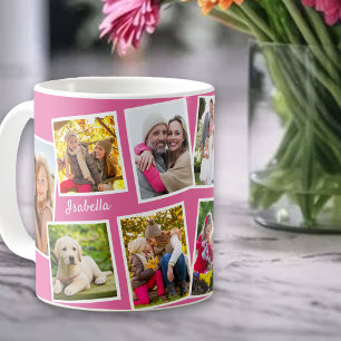 Personalisierte 10-Foto-Collage Rosa Kaffeetasse