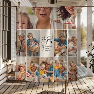 Personalisierte 10-Foto-Yaya-Minimalist-Line-Art Fleecedecke
