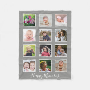 Personalisierte 12-Familienfoto-Collage Grau Fleecedecke