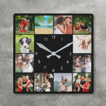 Personalisierte 12-Familienfotografie Schwarz Quadratische Wanduhr<br><div class="desc">Personalisieren Sie mit Ihren 12 Lieblings-Fotos,  um ein einzigartiges Geschenk zu schaffen. Entwickelt von Thisisnotme©</div>