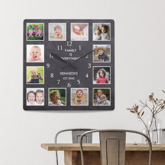 Personalisierte 12 Fotomaterial Frame Chalkboard Quadratische Wanduhr