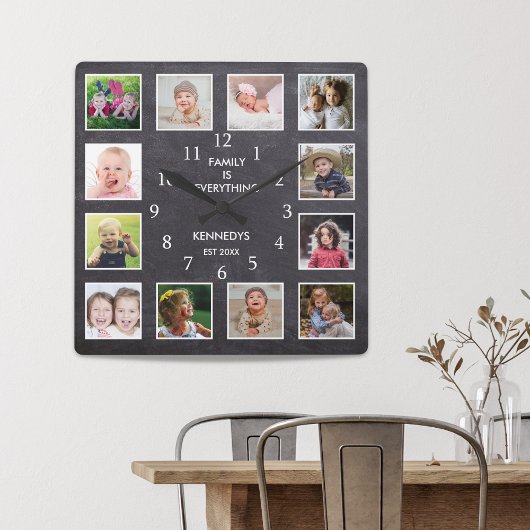 Personalisierte 12 Fotomaterial Frame Chalkboard Quadratische Wanduhr