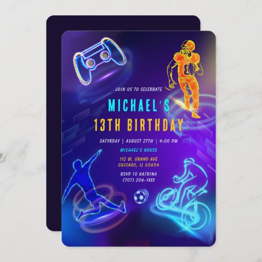 Personalisierte 13. Geburtstagsjunge Einladung (Vorne/Hinten)