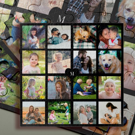Personalisierte 16-Foto-Collage mit Monogramm Puzzle