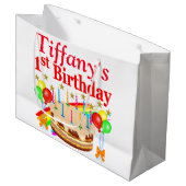 PERSONALISIERTE 1. BIRTHDAY PARTY GIFT BAG GROßE GESCHENKTÜTE (Vorderseite Schrägansicht)