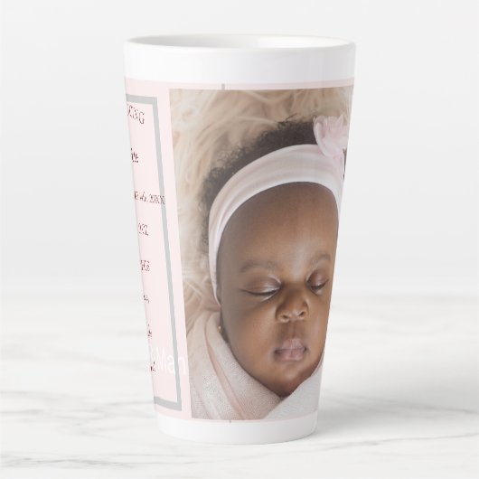 Personalisierte 1-Foto-Babystühle in Rosa und Weiß Milchtasse (Vorderseite)