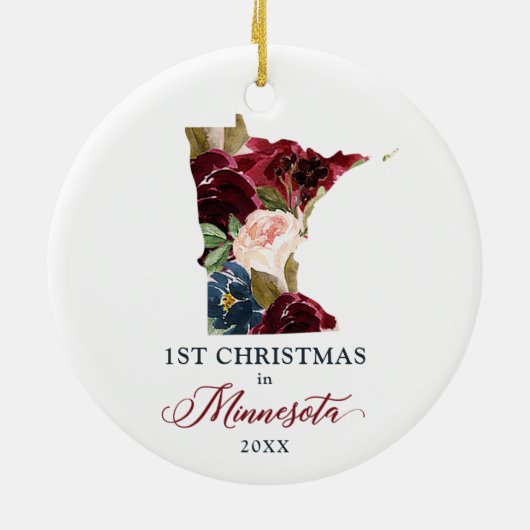 Personalisierte 1. Weihnachtsfeier in Minnesota St Keramik Ornament (Hinten)