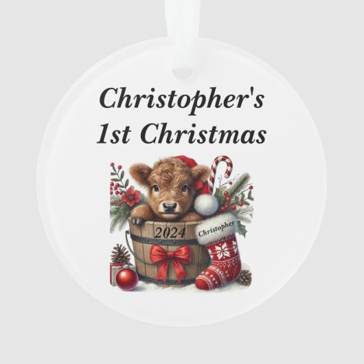 Personalisierte 1. Weihnachtskuh Akryllisch Ornament (Rückseite)