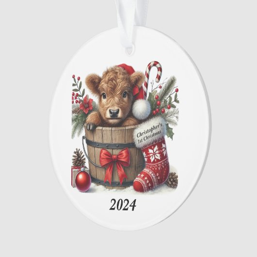 Personalisierte 1. Weihnachtskuh Akryllisch Ornament (Vorderseite)