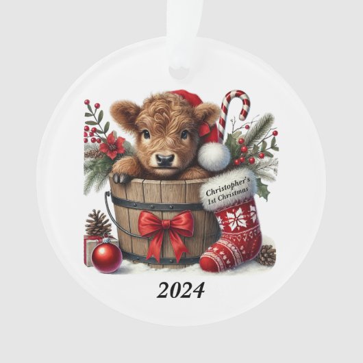 Personalisierte 1. Weihnachtskuh Akryllisch Ornament (Vorderseite)