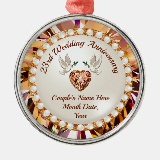 Personalisierte, 23-jährige Hochzeitsfeier Ornament Aus Metall (Vorne)