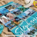 Personalisierte 24-Bild-Collage - benutzerdefinier Strandtuch<br><div class="desc">Erstellen Sie Ihr eigenes personalisiertes, individuelles Foto, das Strandhandtuch mit 24 quadratischen Aufnahmen und Namen in einem modernen handgeschriebenen Skript erstellt. Wählen Sie Hintergrund- und Textfarben und Schriftart-Stil für ein individuelles Aussehen (das Beispiel zeigt Weißtext vor einem Aqua-aquamarinen blauen Hintergrund). Einfache Gestaltung mit Fotos für Familien, Freunde, Haustiere und Ferien...</div>