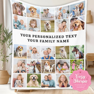 Personalisierte 25-Fotos-Collage Moderne Familie Sherpadecke