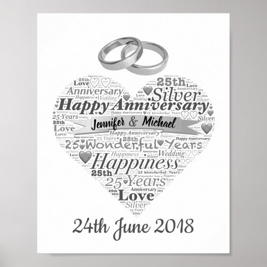 Personalisierte 25. Hochzeitstag Word Art Poster (Vorne)