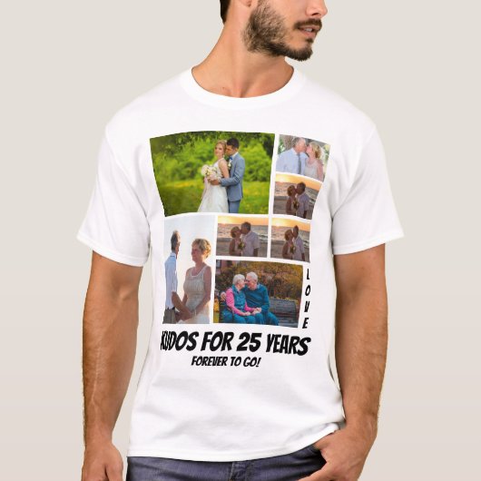 Personalisierte 25 Jahre Jubiläum 7 Foto Collage T-Shirt (Vorderseite)