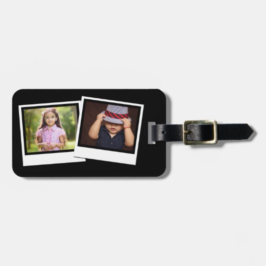 Personalisierte 2-Foto-Snapshot-Frames mit benutze Gepäckanhänger (Vorderseite horizontal)