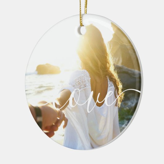 Personalisierte 2 Fotos und Liebe von Skripttext Keramik Ornament (Links)