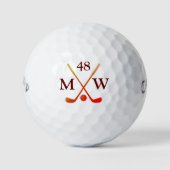 Personalisierte 2-Initialen Rote Golfschläger Golf Golfball (Vorderseite)