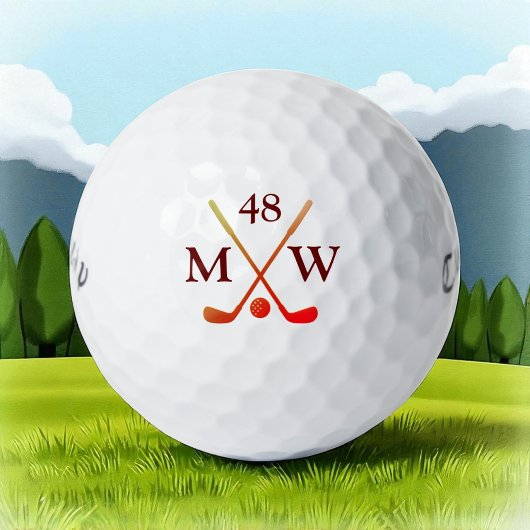 Personalisierte 2-Initialen Rote Golfschläger Golf Golfball