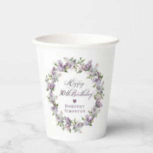 Personalisierte 30. Geburtstag Lila Lilac-Blume Pappbecher