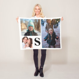 Personalisierte 3 Foto-Collage mit Monogramm Fleecedecke